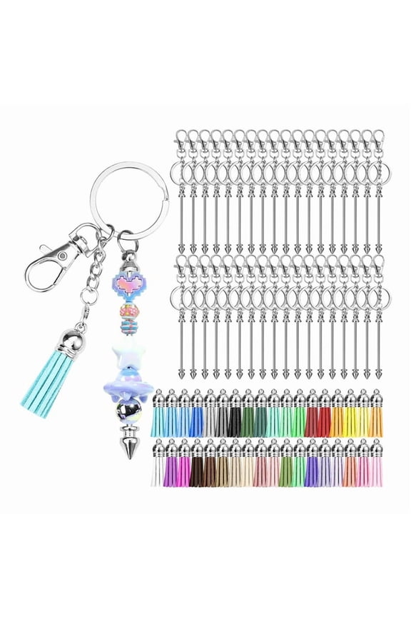 36Pcs Beadable Keychains Bars,Silver Beadable Keychain Bars Bulk Blank,Keychain Making Kit for DIY Crafts Women Men Gift