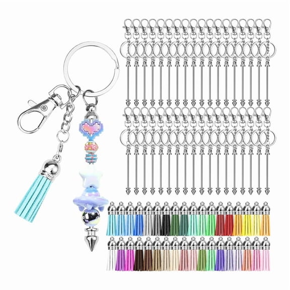 36Pcs Beadable Keychains Bars,Silver Beadable Keychain Bars Bulk Blank,Keychain Making Kit for DIY Crafts Women Men Gift