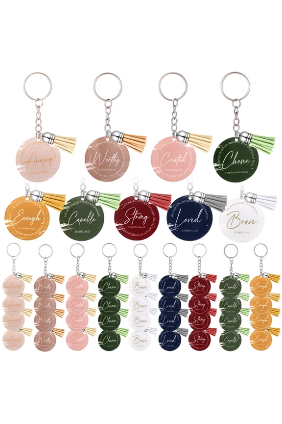 36Pcs Bible Verse Acrylic Keychain with Tassel, Colorful Faith Christian Keychain Bulk with Inspirational Text, Fashion Zinc Alloy Chain, Church Gift for Baptism Favors, Christmas Party Mothers Day