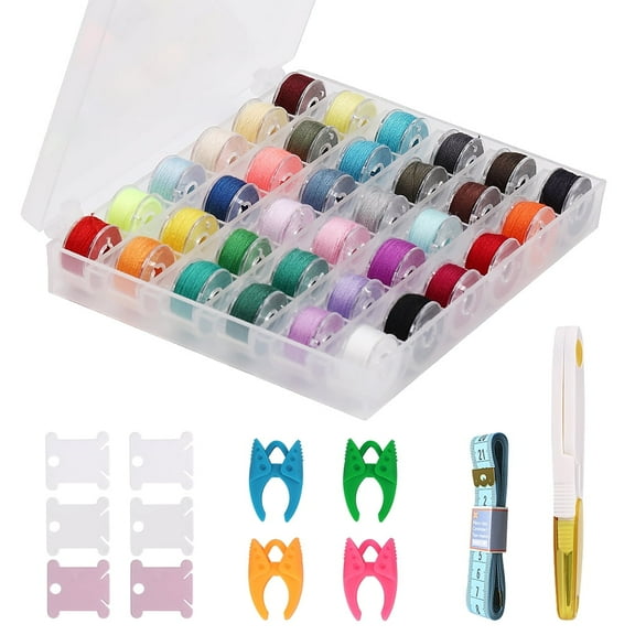 36Pcs Bobbins and Sewing Thread with Case for Singer Brother Janome Babylock Kenmore Machine