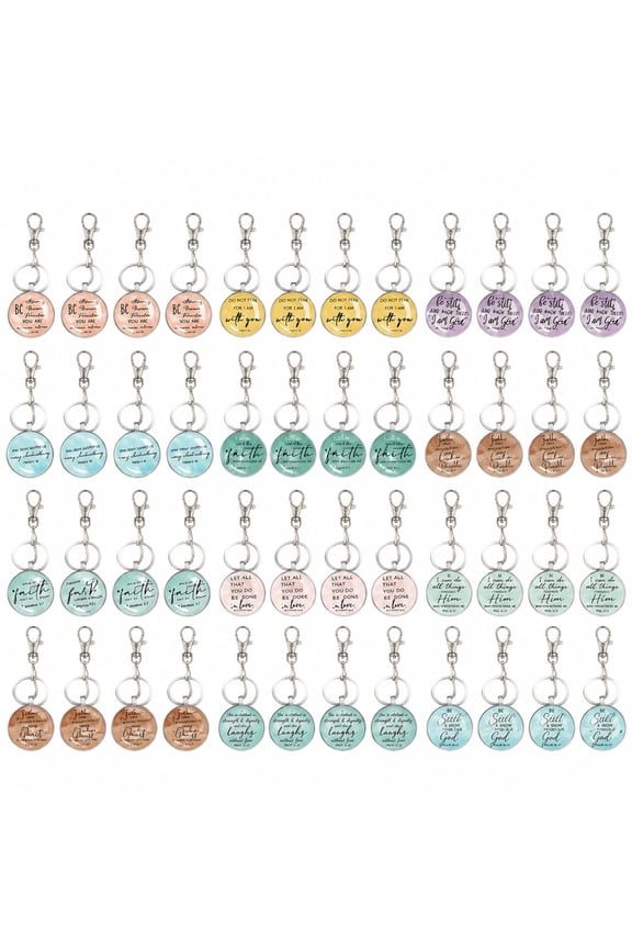 36Pcs Christian Keychains Bulk, Bible Verse Inspirational Keychains with Glass Pendant and Key Ring, Religious Encouragement Gifts for Friends, Coworkers, Volunteers, Baptism