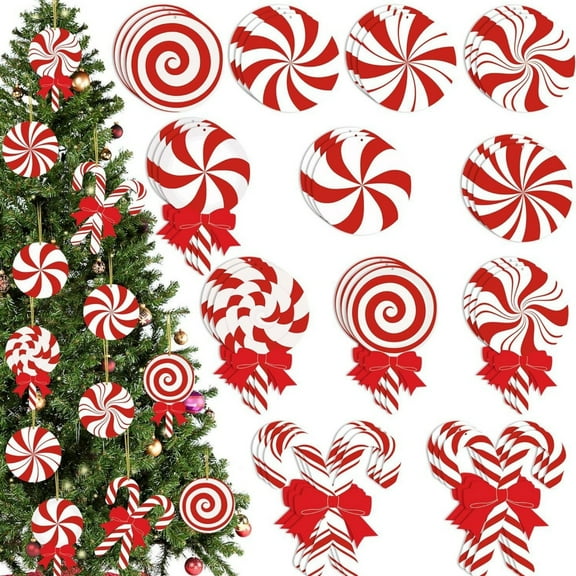 36Pcs Christmas Candies Hanging Ornaments, Wooden Candy Tree Ornaments Christmas Candy Cane Tree Decorations for Xmas Holidays New Year Party Indoor Outdoor Decor, Color 1