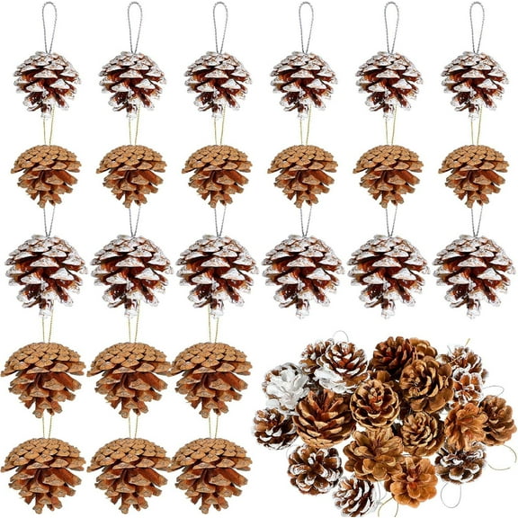 36Pcs Christmas Natural Pine Cones Bulk Rustic Snow Pinecones with String Pine Cone Pendant Winter Holiday Hanging Ornament for Xmas Tree Gift Tag Party Decoration, 1.6-2 Inch