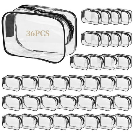 36Pcs Clear Makeup Bags, Travel Toiletry Bags, Zippered Clear Toiletry Pouches, Waterproof Portable PVC Plastic Zippered Organizer Cases for Vacation Travel Bathroom
