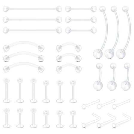 36Pcs Clear Piercing Retainers for Nipple Tongue Nose Septum Eyebrow Belly Earrings Tragus Helix Cartilage Industrial Lip Labret Rings Stud