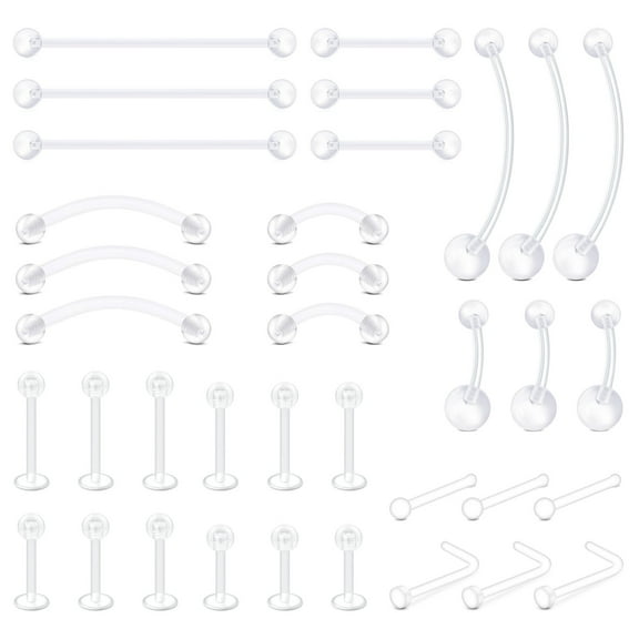 36Pcs Clear Piercing Retainers for Nipple Tongue Nose Septum Eyebrow Belly Earrings Tragus Helix Cartilage Industrial Lip Labret Rings Stud