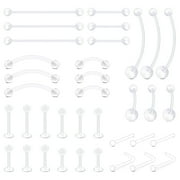 36Pcs Clear Piercing Retainers for Nipple Tongue Nose Septum Eyebrow Belly Earrings Tragus Helix Cartilage Industrial Lip Labret Rings Stud