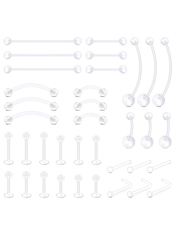 36Pcs Clear Piercing Retainers for Nipple Tongue Nose Septum Eyebrow Belly Earrings Tragus Helix Cartilage Industrial Lip Labret Rings Stud