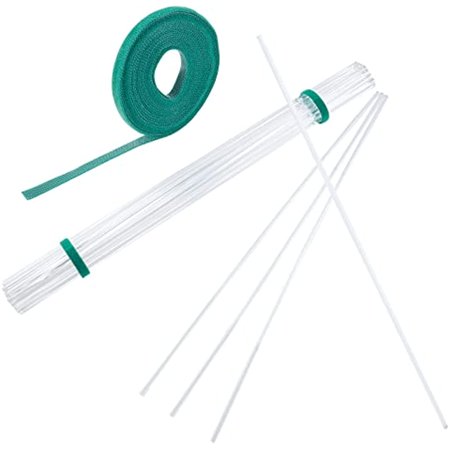 36Pcs Clear Plant Stakes Column Acrylic Reusable Garden Flower Support Sticks with 4m Nylon Adhesive Hook and Loop Strips for Plant Support Single Stems Vines Stalks Grow Upright 397x5mm