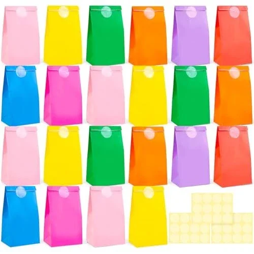 36Pcs Colored Paper Bags, 8 Colors Party Favor Treat Bags With Multicolor-2