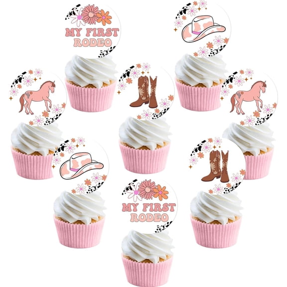 36Pcs Cowgirl 1st Birthday Cupcake Toppers, Groovy My First Rodeo Cake Decorations, Western Cowgirl Cupcake Toppers for Girls Groovy Western Daisy Theme 1st Birthday Party Supplies