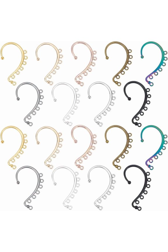 36Pcs DIY Ear Cuffs Earrings Wraps 9 Colors Non Piercing Clip 7 Holes Ear Wrap Earring Hooks
