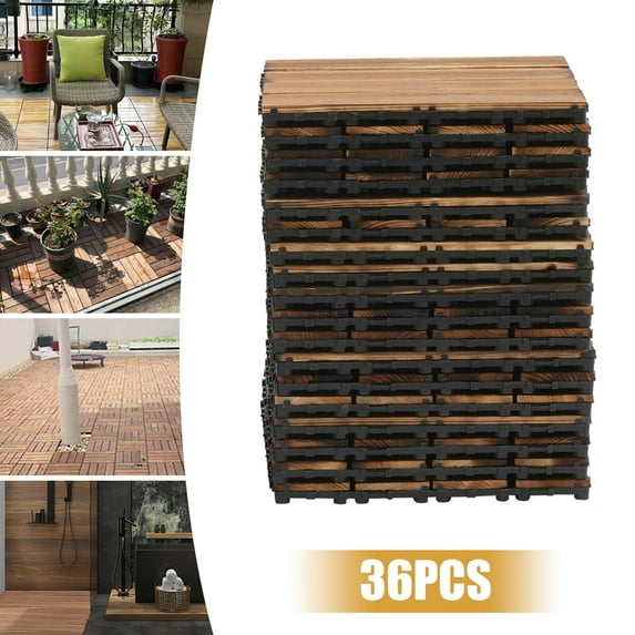 36Pcs Deck Patio Tile Interlocking Wood Flooring Tiles Outdoor Non-slip 12''x 12