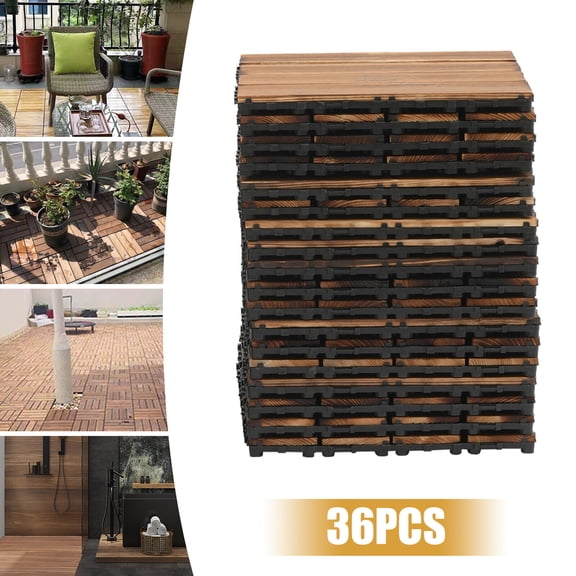 36Pcs Deck Patio Tile Interlocking Wood Flooring Tiles Outdoor Non-slip 12''x 12