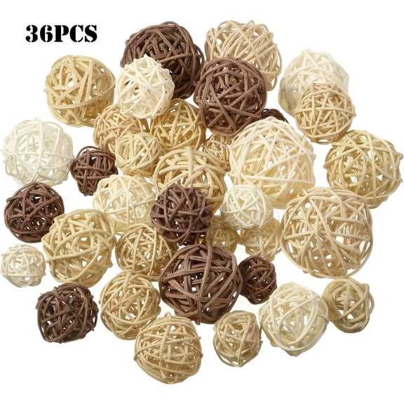 36Pcs Decorative Wicker Rattan Balls, 3 Colors & 4 Sizes, Vase Fillers for Home Decor, Table Centerpieces, Bowl Fillers