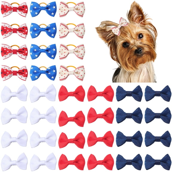 36Pcs Dog Hair Bows Small Cute Puppy Bowknot Hair Bows with Clips Rubber Bands Handmade Bulk for Doggies Dogs Cat Kitten Rabbit Pet Grooming