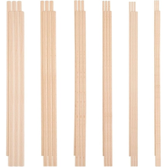 36Pcs Dowel Rods Wood Sticks 3/4/5/6/8/10mm Assorted Sizes Beech Sticks ...