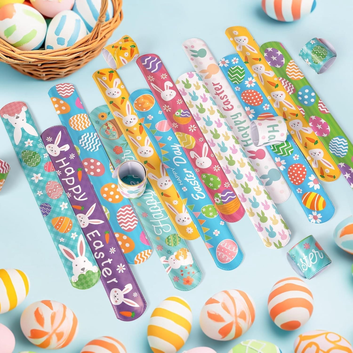 36Pcs Easter Slap Bracelet,Easter Decorations Bracelet Decorations Gifts,Bunny Bracelets Present for Holiday Goodie Bag Stuffers,Bracelets Bulk for Birthday School Classroom Prizes Outdoor