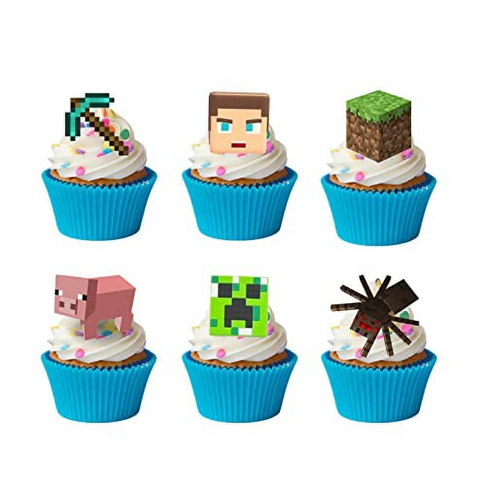 Décoration Gâteau Anniversaire Pixel Miner - 16 Toppers Pour Gâteau Et Cupcakes - Thème Minecraft