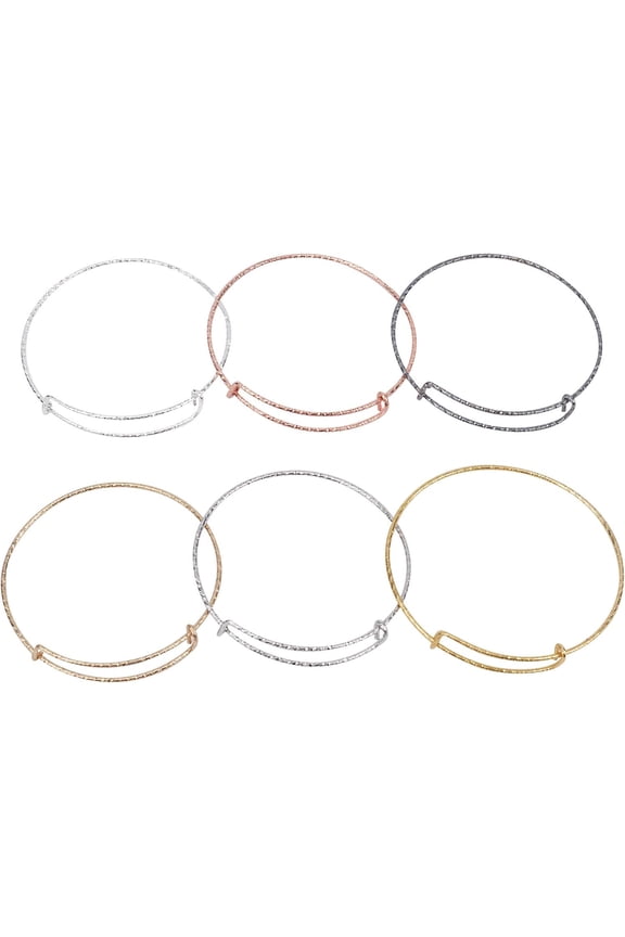 36Pcs Expandable Bangle Charms Bracelets Iron Adjustable Wire 6 Colors Blank Bangles for DIY Crafts Jewelry Making