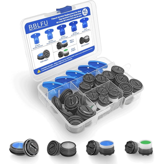 36Pcs Faucet Aerator Kit with 5 Sizes Aerator Key Removal Tools, Replacement Sink Tap Flow Restrictor Inserts for Bathroom and Kitchen, M16.5 M18.5 M21.5 M24 mm