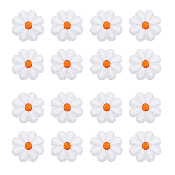 36Pcs Flower Embroidery Patches, White Hand Crochet Colorful Appliques 1.65IN for Clothes Sewing DIY Craft