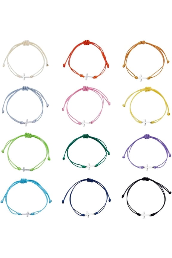 36Pcs Friendship Bracelet Bulk for Women Men 12 Colors Adjustable String Charm Rope Cord Handmade Weave Bracelet for Baptism Christmas Prayer Jewelry BFF Lucky Gifts