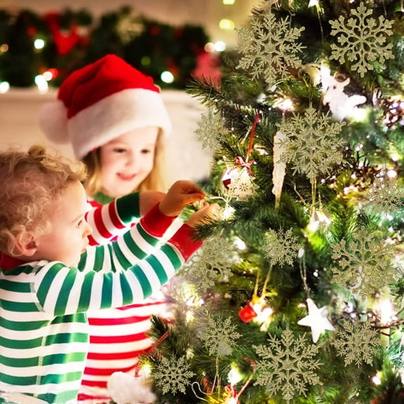 36Pcs Glitter Snowflake Ornaments - Plastic Hanging Snowflakes for Christmas Tree, Holiday Home Decor & Craft Projects