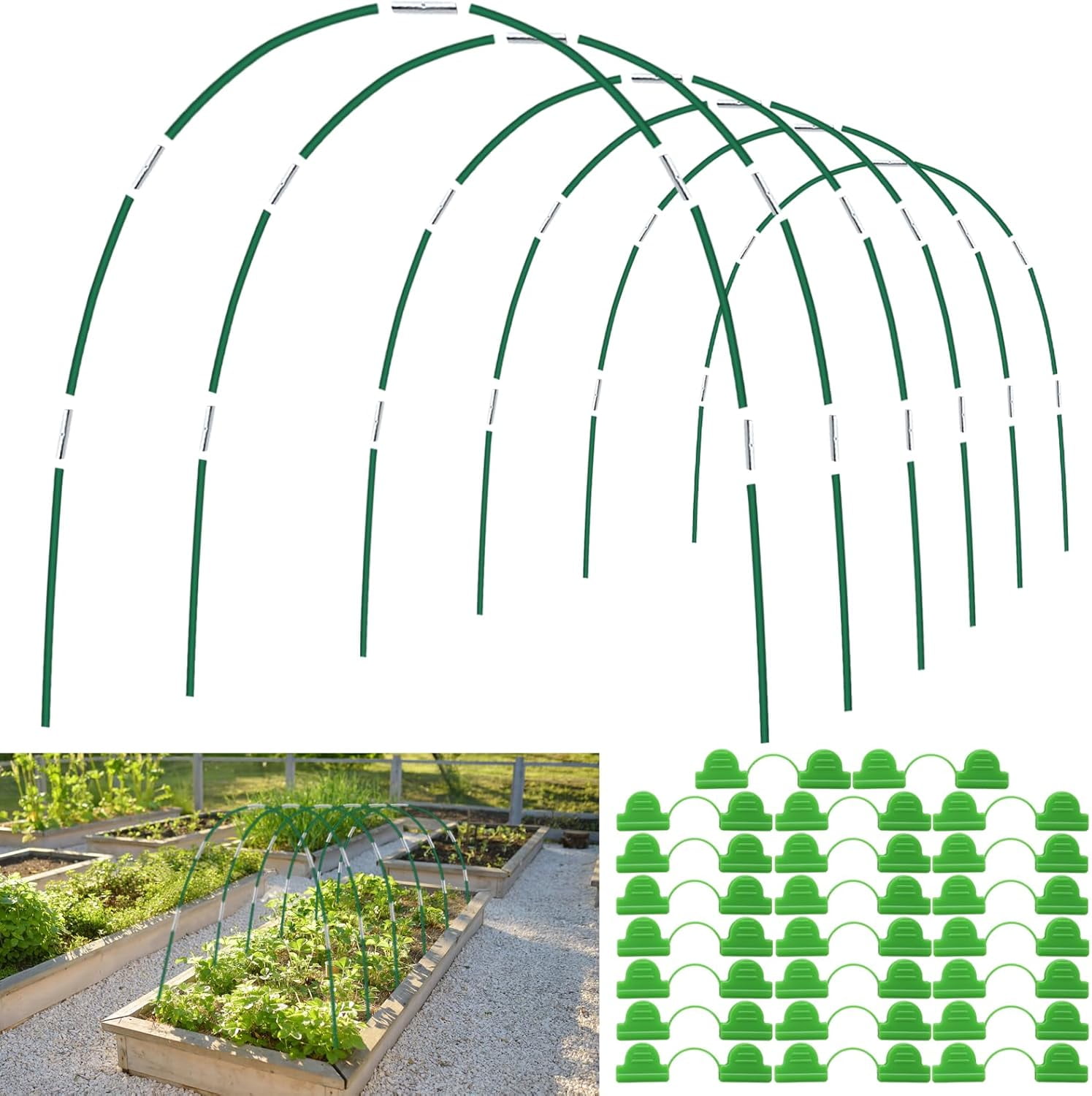 36Pcs Greenhouse Hoops for Raised Beds, 6 Sets of 8ft RustFree Garden