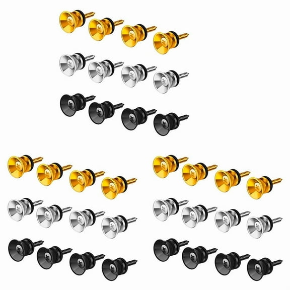 36Pcs Guitar Strap Buttons Lock Pins Guitar Metal Strap Buttons for Acoustic Guitar, Electric Guitar, Bass, Ukulele,12 x gold button 12 x Silver button 12 x black button,Black&gold&silver