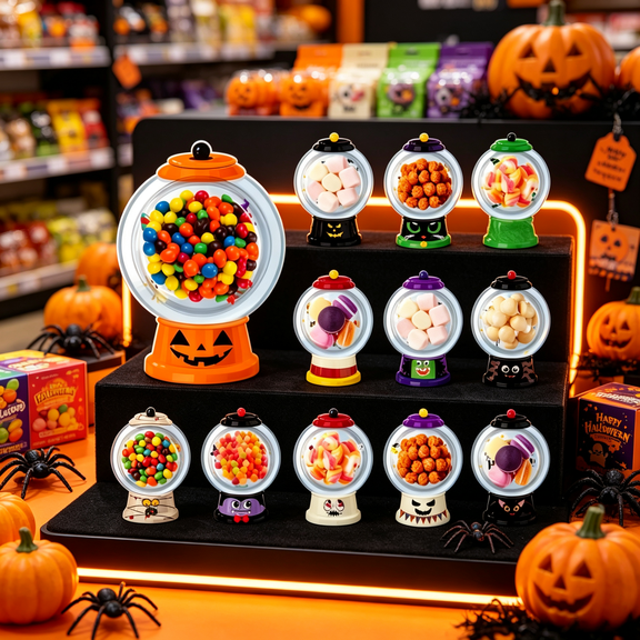 36Pcs Halloween Party Trick or Treat Candy Holder Cards with Domes,Classroom Prizes Party Favors for Kids, Halloween Cards with Ball Domes Candy Boxes for Decorations
