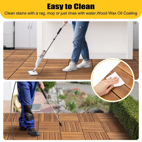36Pcs Hardwood Interlocking Patio Deck Tiles Wood Flooring DIY Outdoor 12''x12'' Larch Solid Wood, PE High-temperature Carbonised