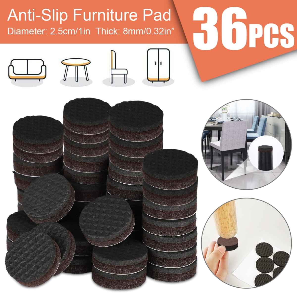 36Pcs Heavy Duty Self Stick Felt Furniture Pads 1 Anti Scratch Furniture Protectors Felt Pads for Furniture Feet Chair Legs Hardwoods Floors Black Walmart