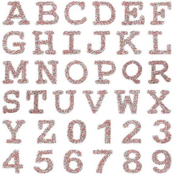 36Pcs Iron on Letters and Numbers Patches Rose Alphabet Patch A-Z Number 0-9 Rhinestone Patches Appliques Glitter Repair Decoration Patches for Clothes Bag Pants Hats Shirts DIY Projects Colorful