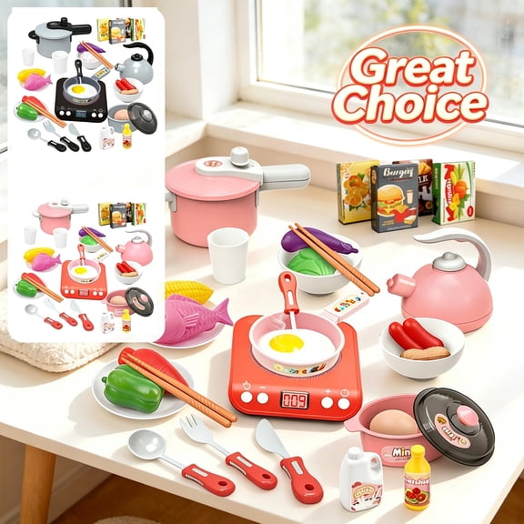 36Pcs Kids Pretend Play Kitchen Set, LED Sound Induction Cooktop, Plastic Utensils Accessories, Toddler Chef Role Play Educational Toy, Birthday Christmas Holiday Gift for Boys Girls Ages 3+