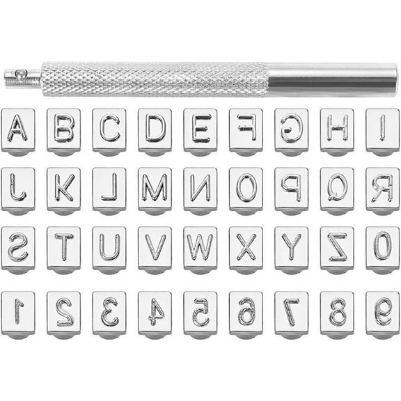 36Pcs Leathercraft Metal Letter and Number Stamps Punch Set Tool, 26 Letters Alphabet & 10 Numbers Imprinted Metal Leather Punching Tools for Leather Belt Bag Hat Shoes Craft Marking (6mm)
