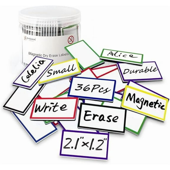 36Pcs Magnetic Name Tags Small Thick Dry Erase Magnet Labels Writable Wipable Mini Magnetic Tapes Strips for Classroom Office Calendar Whiteboards Shelf Garage Fridge, 2.1x1.2