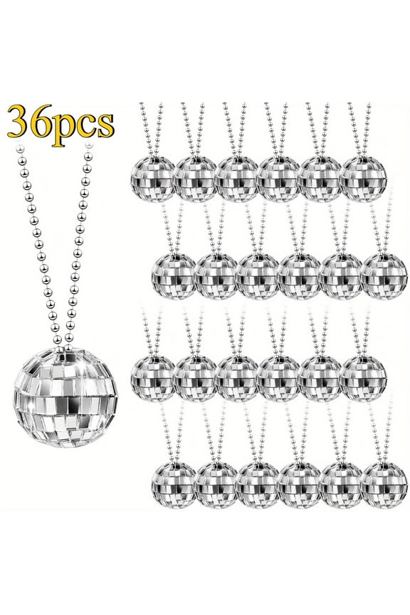 36Pcs Mini Disco Ball Necklaces, 1.18 Inch Mirror Pendant for 70s Theme Party Retro Dance Night, Silver Disco Accessories for Stage Costume Festival Giveaway Party Favor Pack