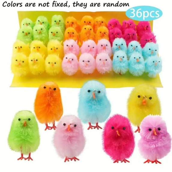 36Pcs Mini Plush Easter Chicks Chicks Figurine Miniature Farm Animals Figure Cake Toppers Decor Easter Party Basket Filler