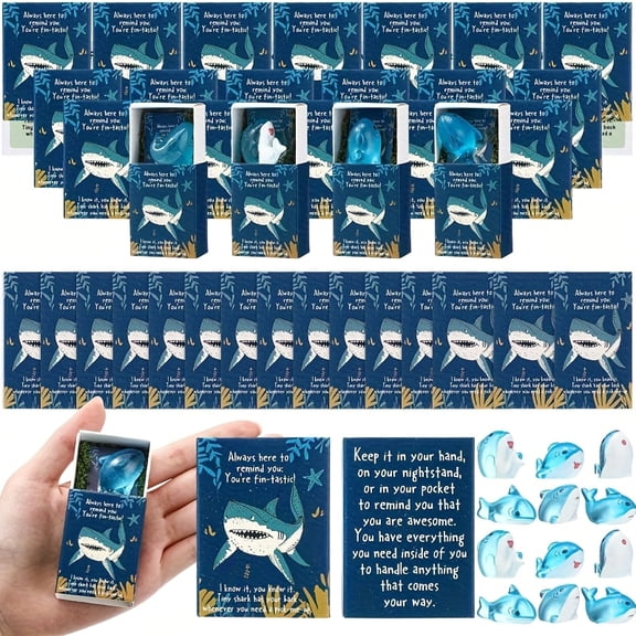 36Pcs Mini Shark Appreciation Gift Set, Resin Shark Figurines with Motivational Message Boxes and Decorative Filler, Team Recognition Gifts, Graduation Keepsakes, Party Favors