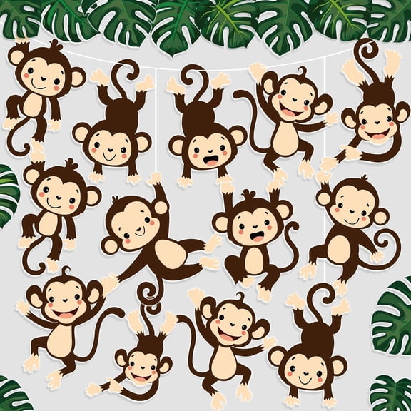 36Pcs Monkey Cutouts Banner Safari Jungle Birthday Hanging Banner Decorations Jungle Party Decor Hanging Monkey Cut Out Supplies Jungle Safari Animal Wall Decor for Kids Classroom Bulletin Board