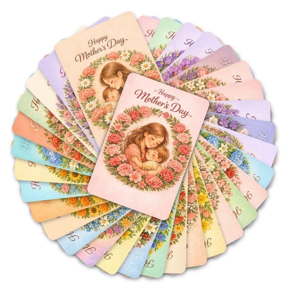 36Pcs Mother's Day Greeting Cards with Envelopes, Vintage Watercolor Floral Illustration Note Cards, Warm Parent-Child Theme Bulk Gift Cards for Mom Grandma