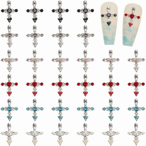 36Pcs Nail Charms 6 Colors 3D Rhinestone Luxury Nail Gems Set Metal Alloy Flat Gothic Vintage Punk Studs Decor for Women Nail Art DIY Crafts Jewelry Christmas Decor Cellphone