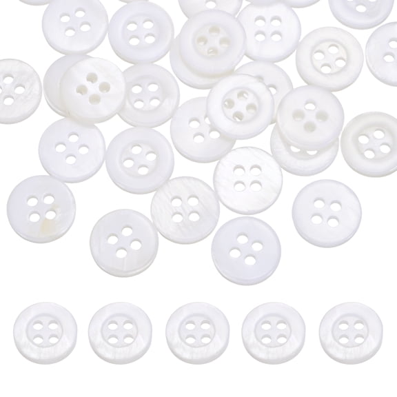 36Pcs Natural Shell Buttons,10mm 4 Holes Pearl Button,Porcelain White