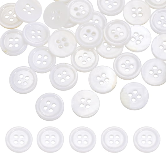36Pcs Natural Shell Buttons,11.5mm 4 Holes Pearl Button,Glossy white