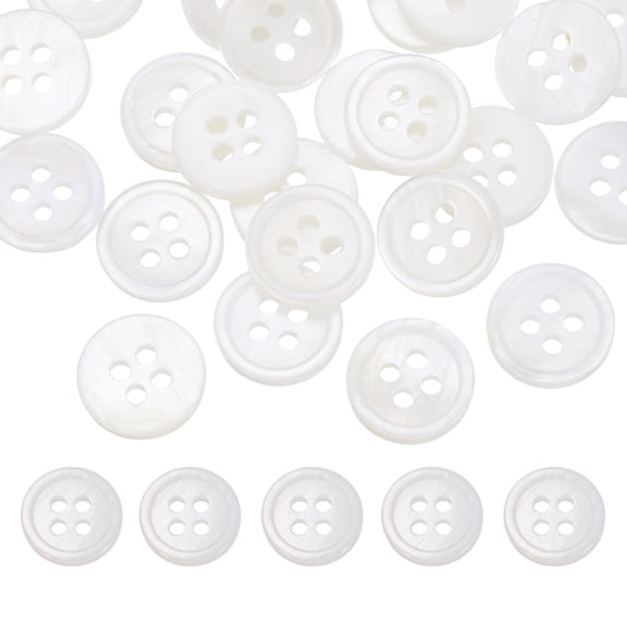 36Pcs Natural Shell Buttons,12.5mm 4 Holes Pearl Button,White