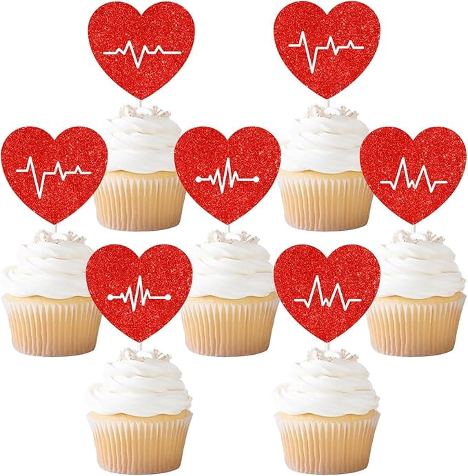 Week Topper 36Pcs Nurse Theme Cupcake Toppers Heartbeat Curve Cupcake Toppers Nurse ...