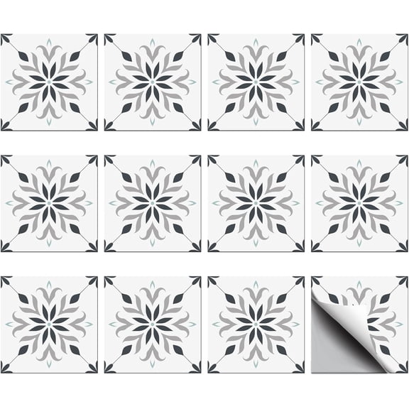 36Pcs Peel and Stick Tile Stickers Flower Mandala Backsplash Tile Decals Waterproof Self-Adhesive Square Wall Decals for Kitchen Bathroom Decoration 4x4Inch Marine Blue