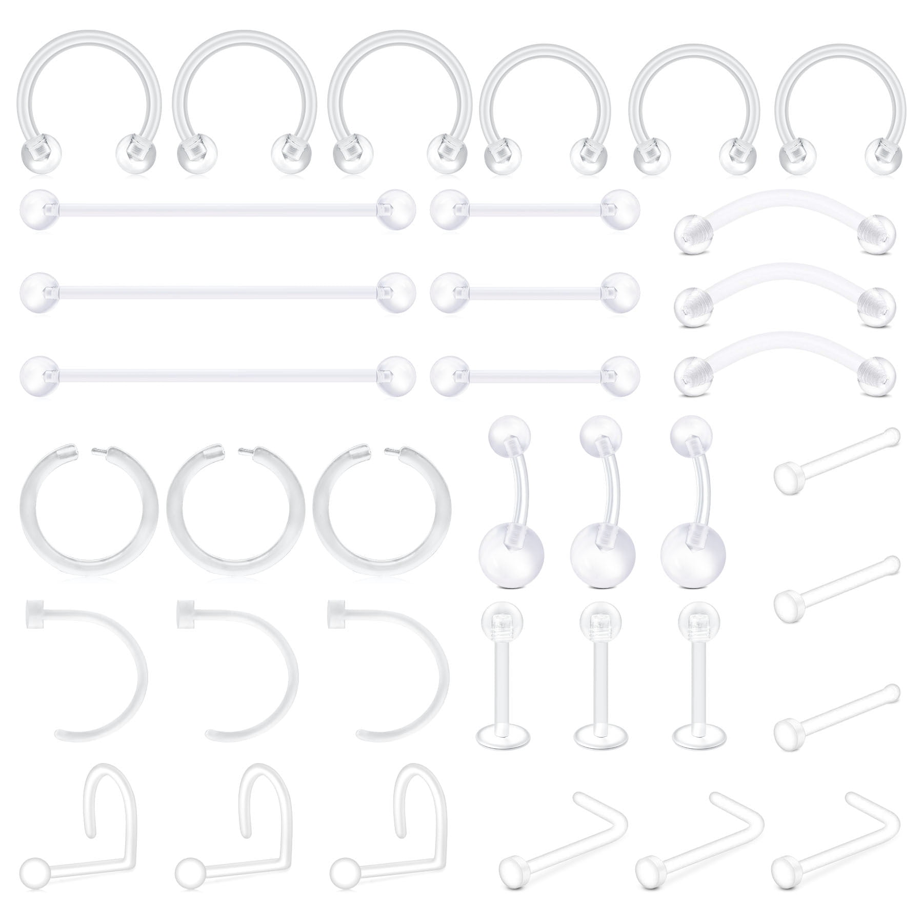 36Pcs Piercing Retainers Bioflex Plastic Jewelry for Nose Rings Belly ...