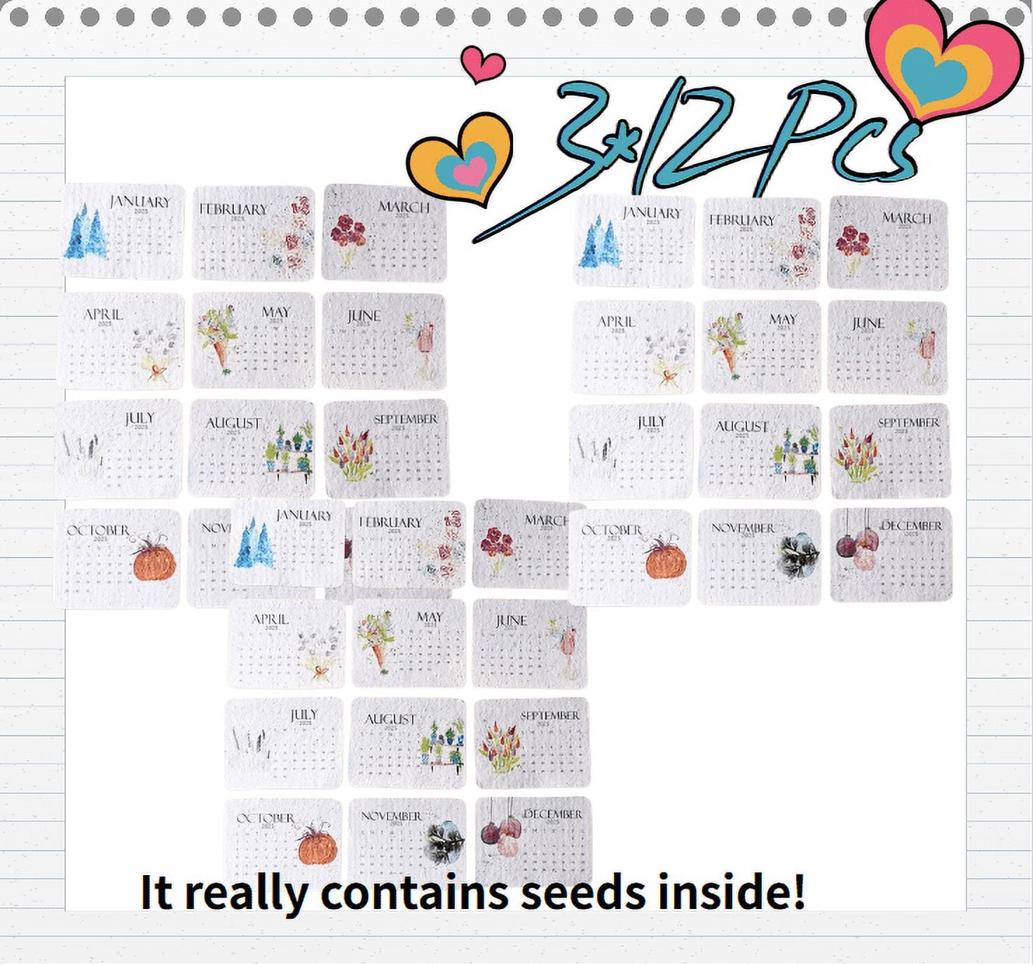36Pcs Plantable Seed Calendar 2025, From January 2025 to December 2025